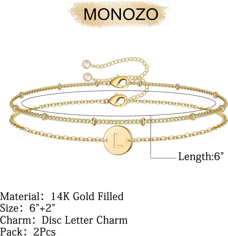MONOZO Gold Initial Bracelets for Women Girls Valentines Day Gifts - Dainty 14K Gold Plated Layered Beaded Letter Initial Bracelet 26 Alphabet Disc Monogram Charm Bracelet Valentines Day Gifts for Her - Image 4